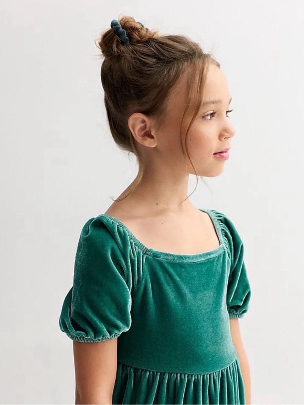 Carter's Girls' Velvet Puff Short Sleeve Dress in Emerald Size 6X